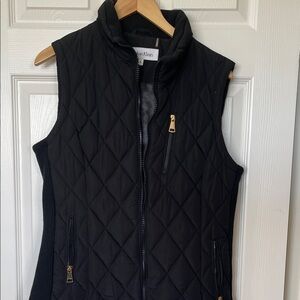 Calvin Klein Quilted Black Sleeveless Puffer Vest with Gold Zippers